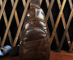 Cool Coffee Leather Chest Bag Sling Bag Sling Crossbody Bag One Shoulder Backpack For Men - iwalletsmen