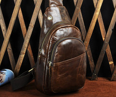 Cool Coffee Leather Chest Bag Sling Bag Sling Crossbody Bag One Shoulder Backpack For Men - iwalletsmen