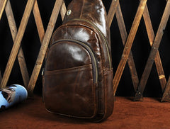 Cool Coffee Leather Chest Bag Sling Bag Sling Crossbody Bag One Shoulder Backpack For Men - iwalletsmen