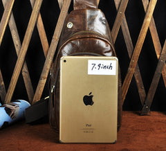 Cool Coffee Leather Chest Bag Sling Bag Sling Crossbody Bag One Shoulder Backpack For Men - iwalletsmen