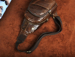Cool Coffee Leather Chest Bag Sling Bag Sling Crossbody Bag One Shoulder Backpack For Men - iwalletsmen