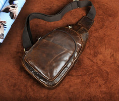 Cool Coffee Leather Chest Bag Sling Bag Sling Crossbody Bag One Shoulder Backpack For Men - iwalletsmen