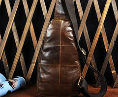 Cool Coffee Leather Chest Bag Sling Bag Sling Crossbody Bag One Shoulder Backpack For Men - iwalletsmen