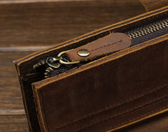 Cool Vintage Mens Brown Leather Brifold Long Wallet for Men Long Wallet - iwalletsmen