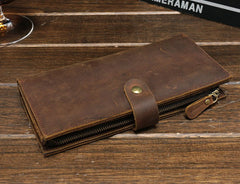 Cool Vintage Mens Brown Leather Brifold Long Wallet for Men Long Wallet - iwalletsmen