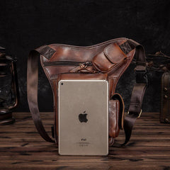 Cool Brown Leather Men's Waist Bag Phone Holster Shoulder Bag Mini Side Bag Belt Pouch For Men - iwalletsmen