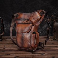 Cool Brown Leather Men's Waist Bag Phone Holster Shoulder Bag Mini Side Bag Belt Pouch For Men - iwalletsmen