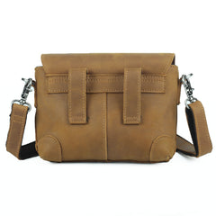 Cool Brown Leather Men's 8 inches Postman Bag Camel Belt Bag Courier Messenger Bag For Men - iwalletsmen