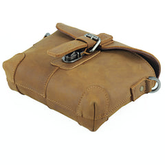 Cool Brown Leather Men's 8 inches Postman Bag Camel Belt Bag Courier Messenger Bag For Men - iwalletsmen