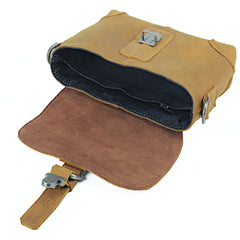 Cool Brown Leather Men's 8 inches Postman Bag Camel Belt Bag Courier Messenger Bag For Men - iwalletsmen