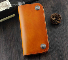 Cool Brown Leather Men's Biker Long Wallet Bifold Long Wallet For Men - iwalletsmen