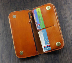 Cool Brown Leather Men's Biker Long Wallet Bifold Long Wallet For Men - iwalletsmen