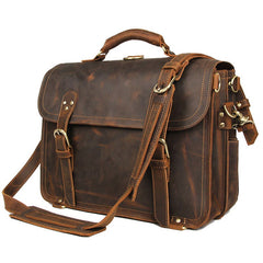 Cool Brown Leather Men's Large 16‘’ Briefcase Business Backpack Travel Handbag For Men - iwalletsmen