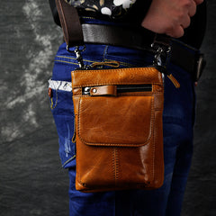 Cool Brown Leather Men's Belt Pouch Cell Phone Holster Small Belt Bag Mini Messenger Bag Side Bag For Men - iwalletsmen