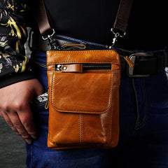 Cool Brown Leather Men's Belt Pouch Cell Phone Holster Small Belt Bag Mini Messenger Bag Side Bag For Men - iwalletsmen