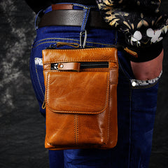 Cool Brown Leather Men's Belt Pouch Cell Phone Holster Small Belt Bag Mini Messenger Bag Side Bag For Men - iwalletsmen