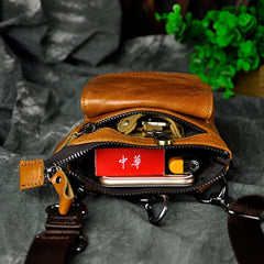 Cool Brown Leather Men's Belt Pouch Cell Phone Holster Small Belt Bag Mini Messenger Bag Side Bag For Men - iwalletsmen