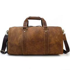 Cool Brown Leather Men's Overnight Bag Large Travel Bag Duffel Bag Weekender Bag For Men - iwalletsmen
