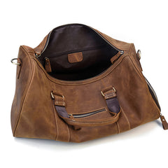 Cool Brown Leather Men's Overnight Bag Large Travel Bag Duffel Bag Weekender Bag For Men - iwalletsmen