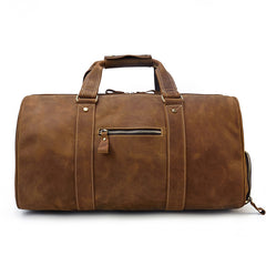 Cool Brown Leather Men's Overnight Bag Large Travel Bag Duffel Bag Weekender Bag For Men - iwalletsmen