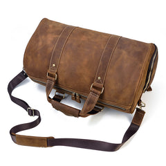 Cool Brown Leather Men's Overnight Bag Large Travel Bag Duffel Bag Weekender Bag For Men - iwalletsmen