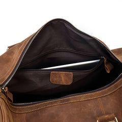 Cool Brown Leather Men's Overnight Bag Large Travel Bag Duffel Bag Weekender Bag For Men - iwalletsmen