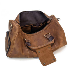 Cool Brown Leather Men's Overnight Bag Large Travel Bag Duffel Bag Weekender Bag For Men - iwalletsmen