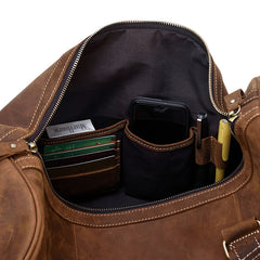 Cool Brown Leather Men's Overnight Bag Large Travel Bag Duffel Bag Weekender Bag For Men - iwalletsmen