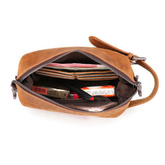 Cool Brown Leather Men's Red Brown Storage Bag Clutch Bag Portable Bag Mini Handbag for Men - iwalletsmen