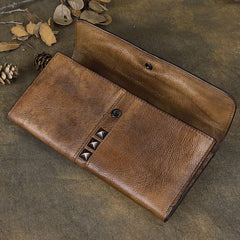 Cool Brown Leather Mens Long Wallet Clutch Wallet Gray Wristlet Clutch Bag for Men - iwalletsmen