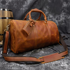 Cool Brown Leather Mens 19'' Overnight Bag Duffle Bag Travel Bag Large Weekender Bag for Men - iwalletsmen