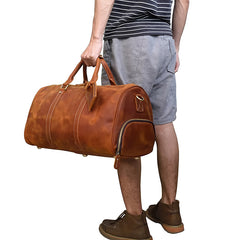 Cool Brown Leather Mens 19'' Overnight Bag Duffle Bag Travel Bag Large Weekender Bag for Men - iwalletsmen