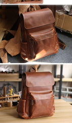 Cool Brown Leather Mens Travel Backpack Work 14'' School Backpack Work Backpack For Men - iwalletsmen