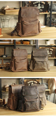 Cool Brown Leather Mens Travel Backpack Work 14'' School Backpack Work Backpack For Men - iwalletsmen