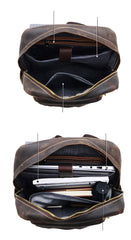 Cool Brown Leather Mens Travel Backpack Work 14'' School Backpack Work Backpack For Men - iwalletsmen