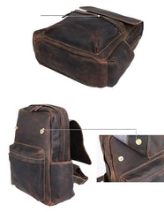 Cool Brown Leather Mens Travel Backpack Work 14'' School Backpack Work Backpack For Men - iwalletsmen