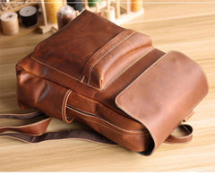 Cool Brown Leather Mens Travel Backpack Work 14'' School Backpack Work Backpack For Men - iwalletsmen