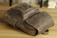 Cool Brown Leather Mens Travel Backpack Work 14'' School Backpack Work Backpack For Men - iwalletsmen