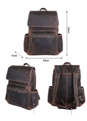Cool Brown Leather Mens Travel Backpack Work 14'' School Backpack Work Backpack For Men - iwalletsmen