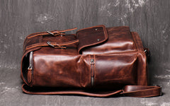 Cool Brown Mens Leather 15.6 inches Large School Backpack Travel Backpack for Men - iwalletsmen