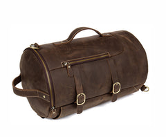 Cool Brown Mens Leather 14 inches Barrel Weekender Bag Bucket Travel Backpack for Men - iwalletsmen