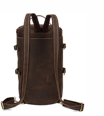 Cool Brown Mens Leather 14 inches Barrel Weekender Bag Bucket Travel Backpack for Men - iwalletsmen