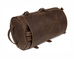 Cool Brown Mens Leather 14 inches Barrel Weekender Bag Bucket Travel Backpack for Men - iwalletsmen
