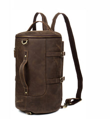 Cool Brown Mens Leather 14 inches Barrel Weekender Bag Bucket Travel Backpack for Men - iwalletsmen