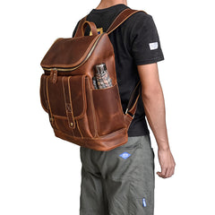 Cool Brown Mens Leather 15 inches Large School Computer Backpack Dark Brown Laptop Travel Backpack for Men - iwalletsmen