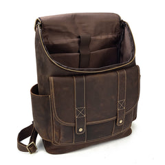 Cool Brown Mens Leather 15 inches Large School Computer Backpack Dark Brown Laptop Travel Backpack for Men - iwalletsmen