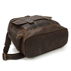 Cool Brown Mens Leather 15 inches Large School Computer Backpack Dark Brown Laptop Travel Backpack for Men - iwalletsmen