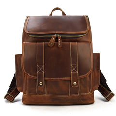 Cool Brown Mens Leather 15 inches Large School Computer Backpack Dark Brown Laptop Travel Backpack for Men - iwalletsmen