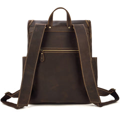 Cool Brown Mens Leather 15 inches Large School Computer Backpack Dark Brown Laptop Travel Backpack for Men - iwalletsmen