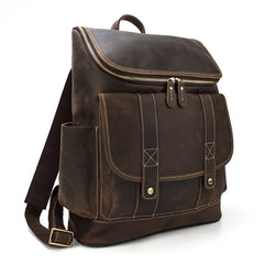 Cool Brown Mens Leather 15 inches Large School Computer Backpack Dark Brown Laptop Travel Backpack for Men - iwalletsmen